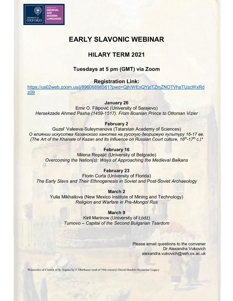 Hilary Term 2021 Early Slavonic Webinar